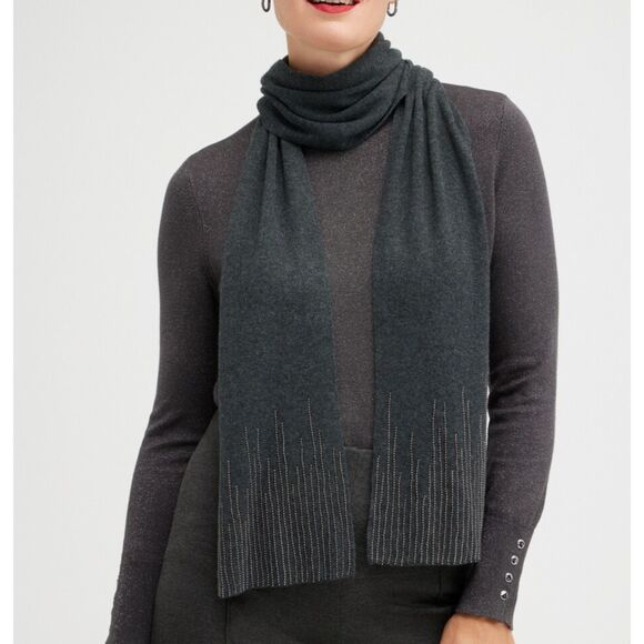 CHICOS Cashmere Blend Beaded Embellished Scarf NWT - Picture 2 of 7
